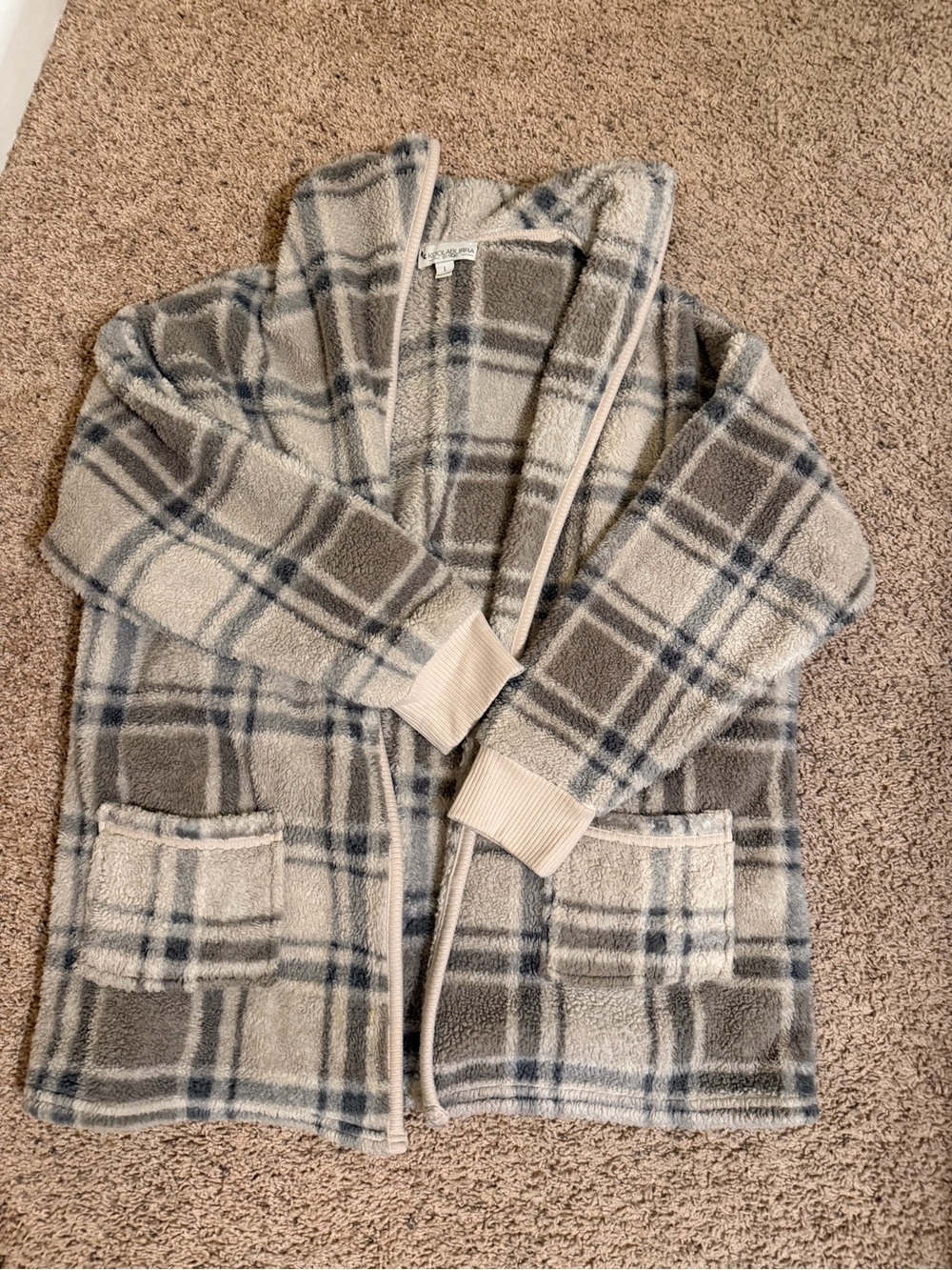 Ugg Koolaburra Cozy Plaid Open-Front Jacket in Cream & Gray